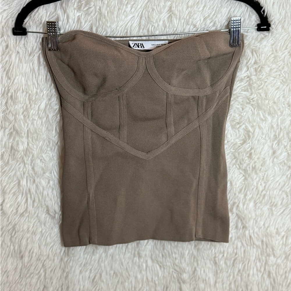 Zara Taupe Knit Strapless Top